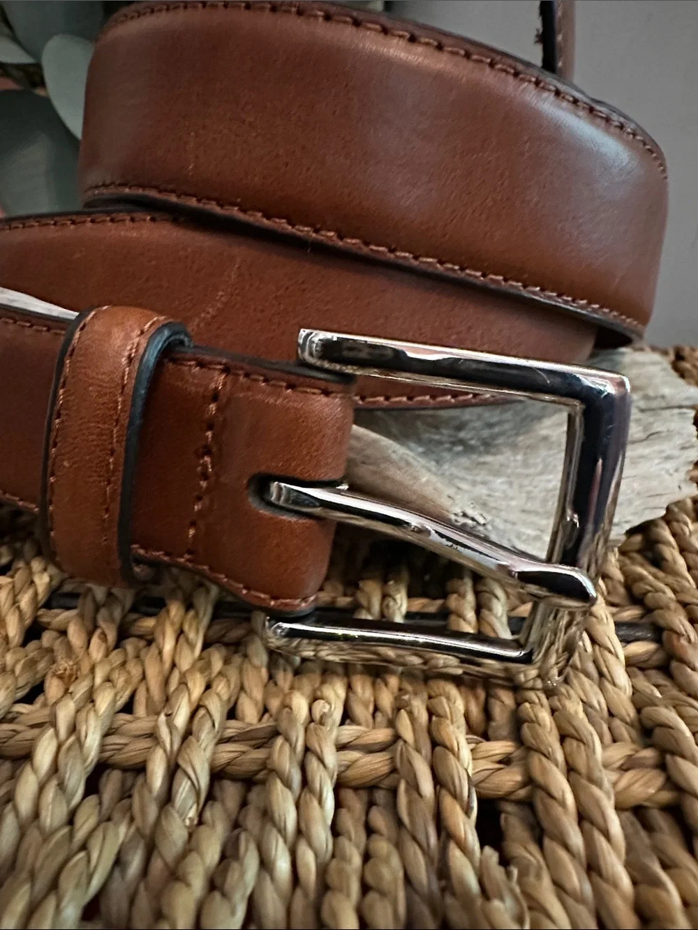 J. Crew Classic Brown Leather Men's 38 Silver Buckle belt